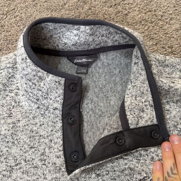 Eddie Bauer Henley Sweater Mens L Fleece Knit 1/4 Button PullOver Preppy Golf - Picture 5 of 9